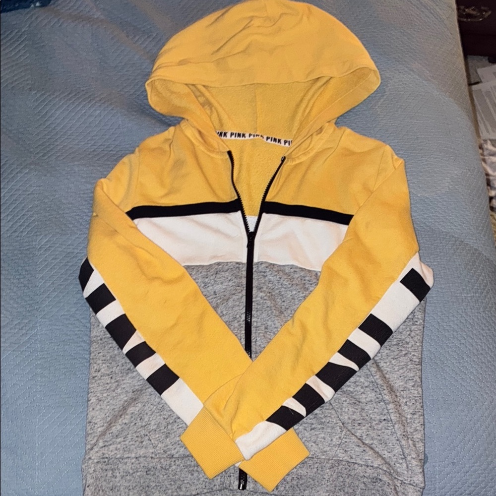 Yellow and Gray Zip-Up Hoodie